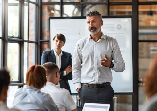 Senior Male Executive Leading Meeting in Modern Conference Room