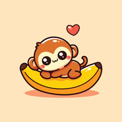 Cute vector illustration of monkey and banana 