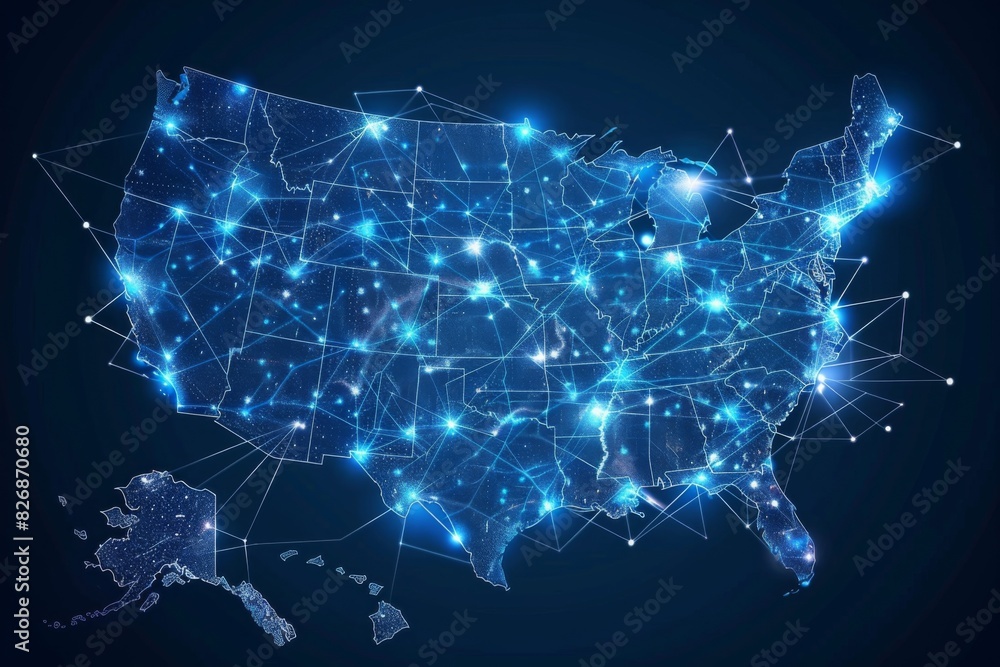 Poster digital map of america network connectivity created with generative ai