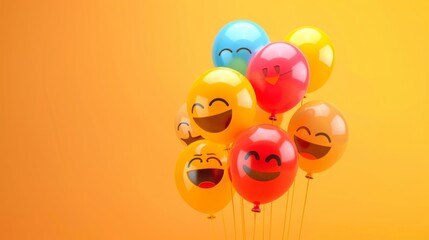 Celebrate world laughter day. Joyful emoticon balloons. Copy space