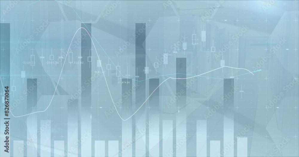 Poster blue and white background displaying graphs and data points