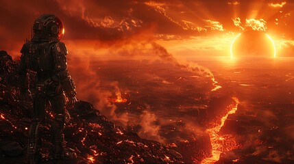 siliconbased alien with crystalline exoskeletons on a volcanic planet with rivers of lava and ashfilled skies