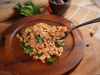 Thai food, stir-fried minced pork with basil