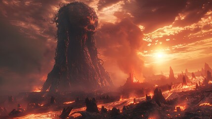 siliconbased alien with crystalline exoskeletons on a volcanic planet with rivers of lava and ashfilled skies