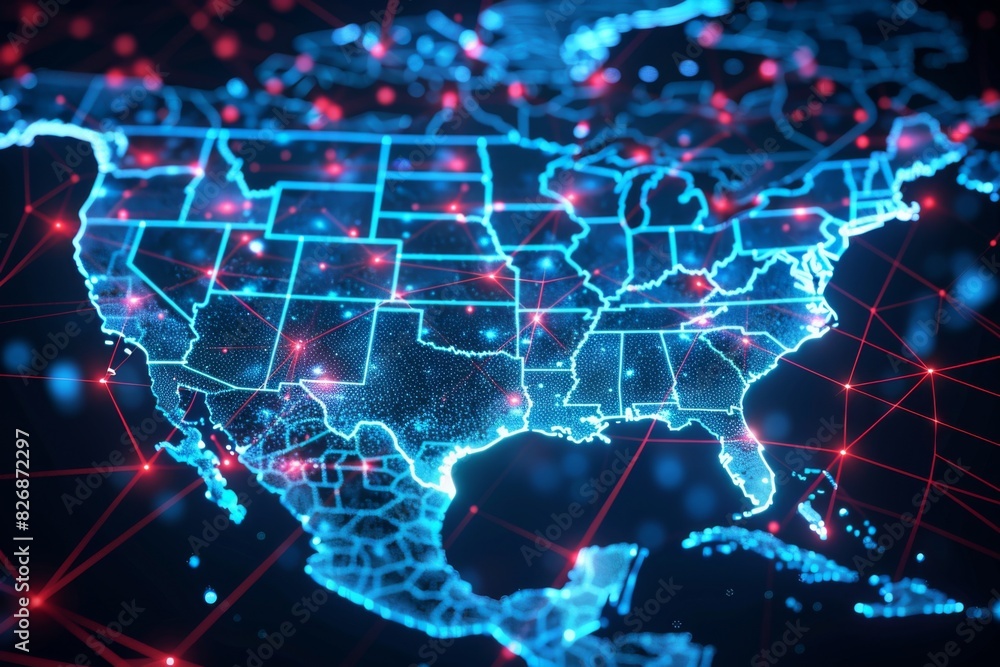 Aufkleber digital map of america network connectivity created with generative ai