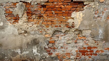 Old brick wall with crumbling mortar and exposed bricks, evoking a sense of nostalgia and history