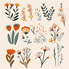 Hand-Drawn Assorted Botanical Illustrations - Elegant Floral Design Elements