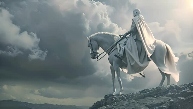 Knight on Horseback Against Stormy Sky with Ai generated.

