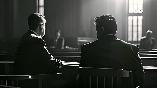 Lawyers Discussing Case in Courtroom with Ai generated.
