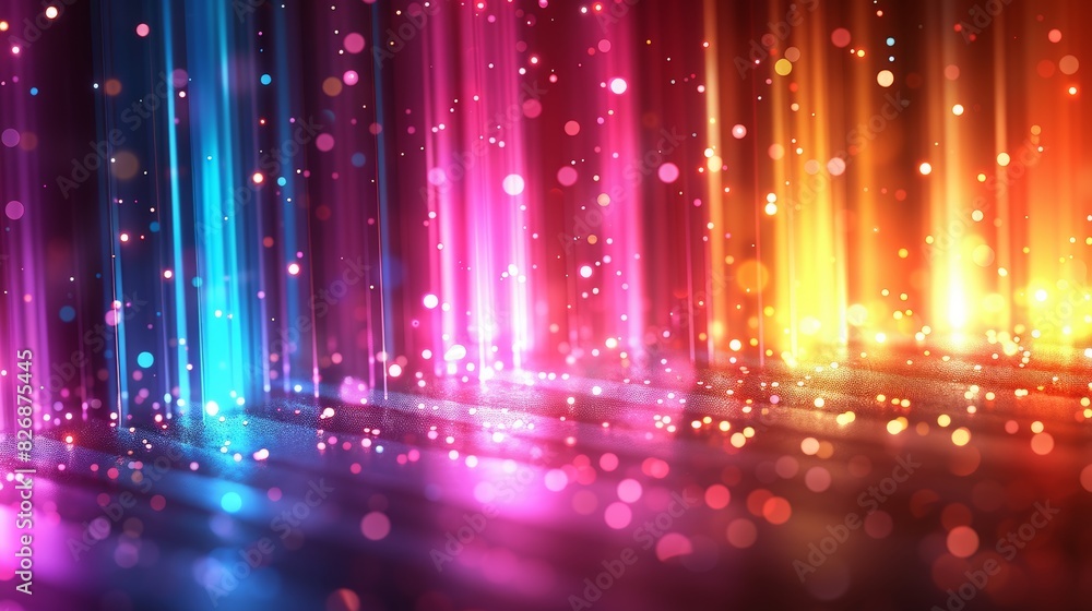 Aufkleber colorful abstract design with glowing line with dots and gradients background, overlapping layers on