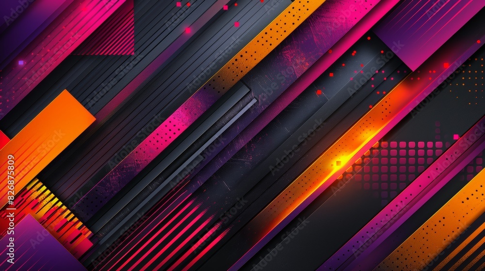 Poster colorful abstract design with glowing line with dots and gradients background, overlapping layers on