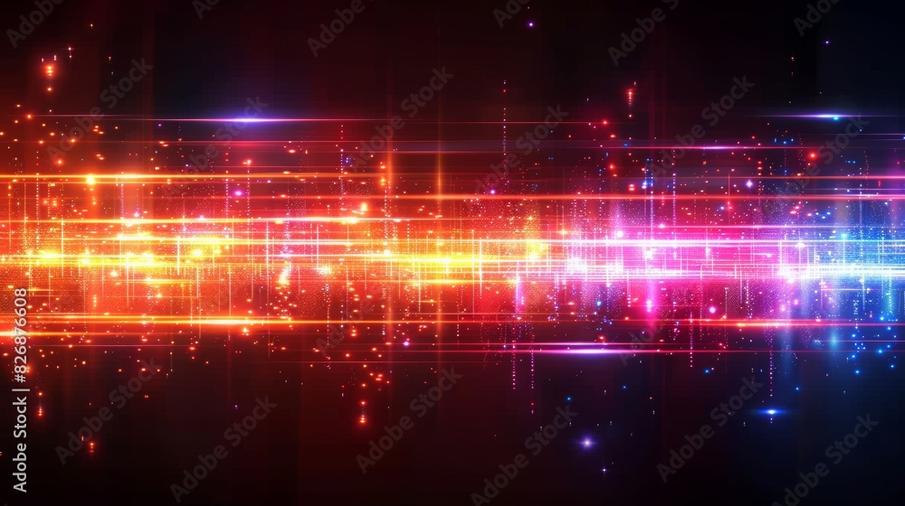Poster colorful abstract design with glowing line with dots and gradients background, overlapping layers on