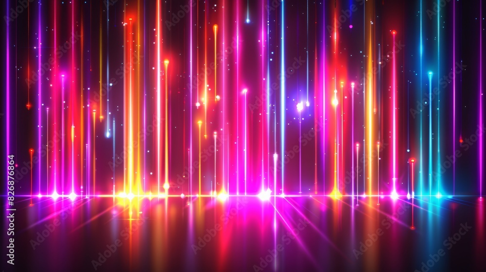 Poster colorful abstract design with glowing line with dots and gradients background, overlapping layers on