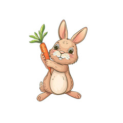 A Lovable Rabbit Holding A Carrot, Cartoon Illustration