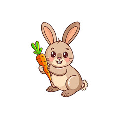 Obraz premium A Lovable Rabbit Holding A Carrot, Cartoon Illustration
