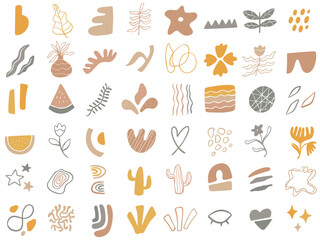 Set of hand-drawn organic abstract shapes for trendy baby shower decoration and wall art decor. hand-drawn boho element in Scandinavian contemporary style. child nursery blob pattern