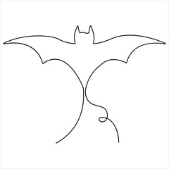 Continuous single line art cute bat drawing vector illustration