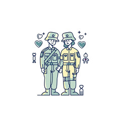 Fototapeta premium An Illustration Depicts A Couple Of Soldier, Cartoon Illustration