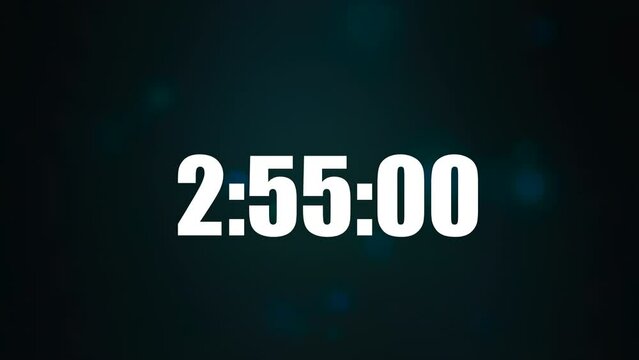 Close-up of 3 minute countdown timer. Countdown timer. White numbers on a dark cloudy background. Three minute countdown. Digital countdown. 