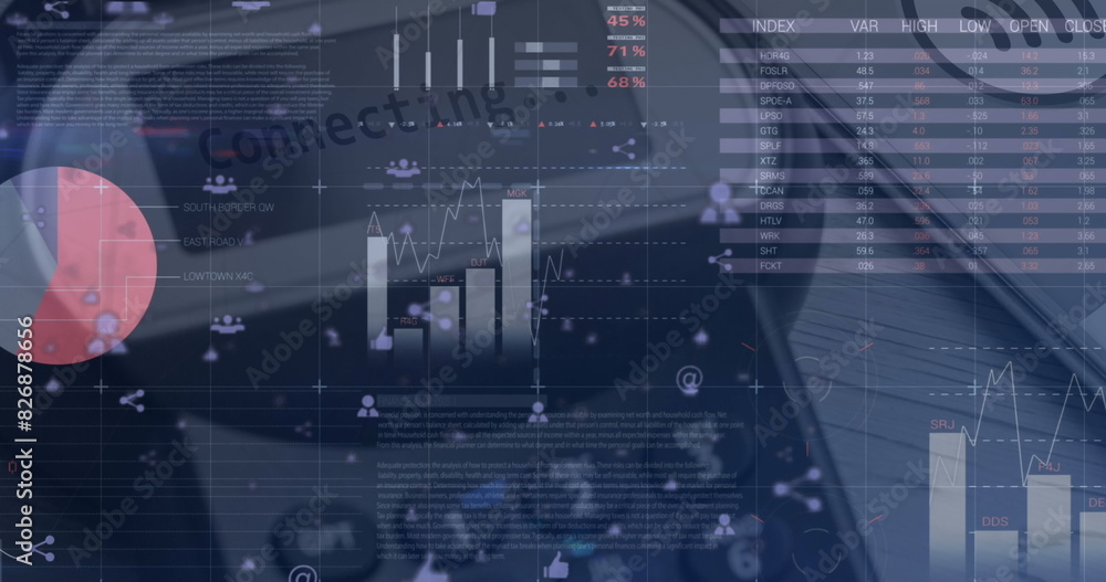 Poster image of financial data processing over caucasian man using computer