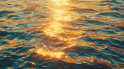 Beautiful glistening golden highlights on the sea s rippling surface at sunset