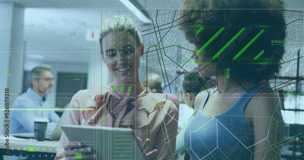Poster image of data processing over diverse business people using computer