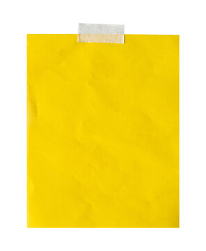 yellow note paper with tape isolated on white background