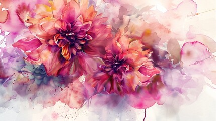 A dynamic abstract watercolor piece showcasing flowers with intricate textures and bold colors, creating a striking and contemporary composition.