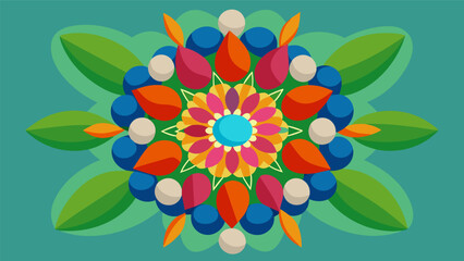 A series of intricate mandalas made from intricately patterned pebbles and vibrant flower petals gathered from a peaceful meadow.. Vector illustration