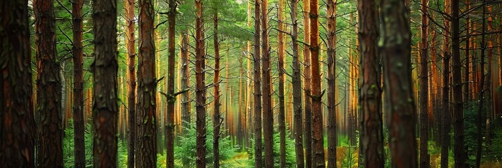 Naklejka premium Realistic photography of coniferous forest. Abstract background of a northern forest