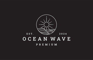 Sun logo with sea wave vector design