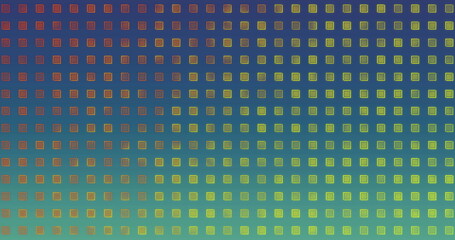 Image of green and red shapes moving on blue background