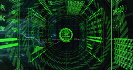 Obraz premium Image of interface with data processing against tunnel in seamless pattern on black background