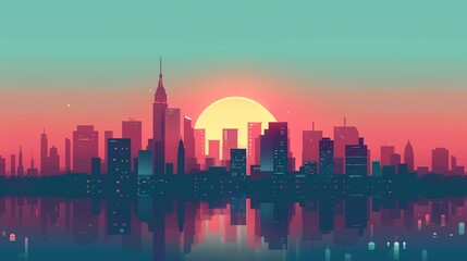 Fototapeta premium Citypop style flat design side view urban theme animation Triadic Color Scheme