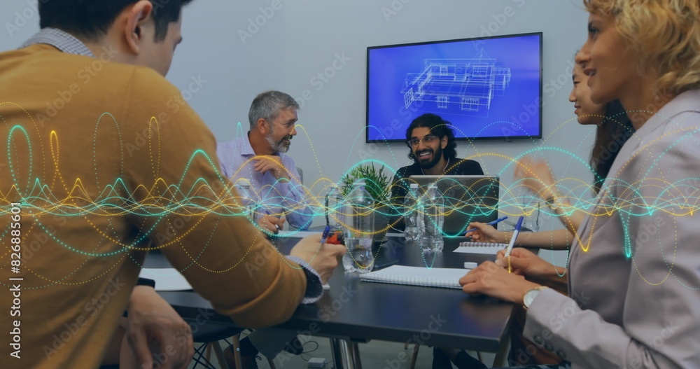 Canvas Prints Image of data processing against diverse colleagues discussing together at office