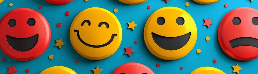 A fun and inviting representation of positive feedback and customer satisfaction, highlighted with smileys and approval icons