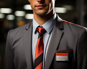 Macro shot of a courier's uniform and ID badge, highlighting professionalism in courier services, isolated on white background