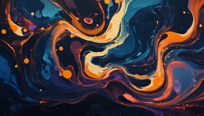 A painting of a wave with blue and orange colors