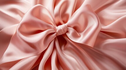 Obraz premium Top view of a soft pink satin ribbon bow with gentle curves, isolated background, studio lighting