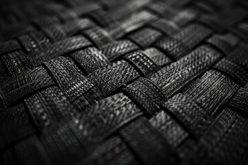 Dark monochrome background from a textile material with wicker close-up texture - generative ai - Powered by Adobe