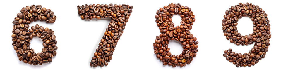 Numbers 6, 7, 8, 9. Coffee Bean Alphabet: A Unique Typeface for Coffee Lovers.