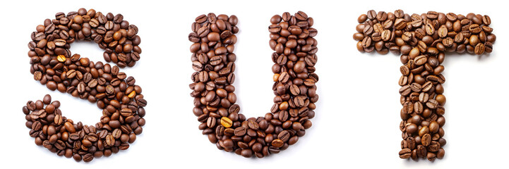 Letters S, T, U. Coffee Bean Alphabet: A Unique Typeface for Coffee Lovers.