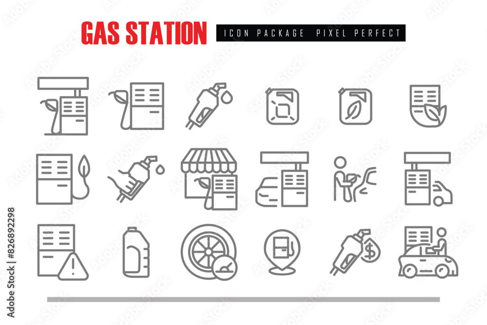 Poster gas station outline icon pixel perfect vector design good for website and mobile app