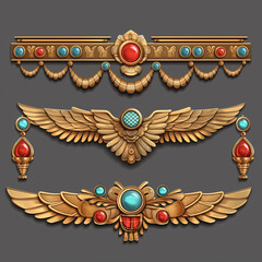 Asset of the Egyptian for game element on dark background, Illustration