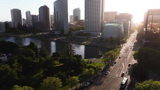 Aerial photography of Lake Merritt downtown Oakland California