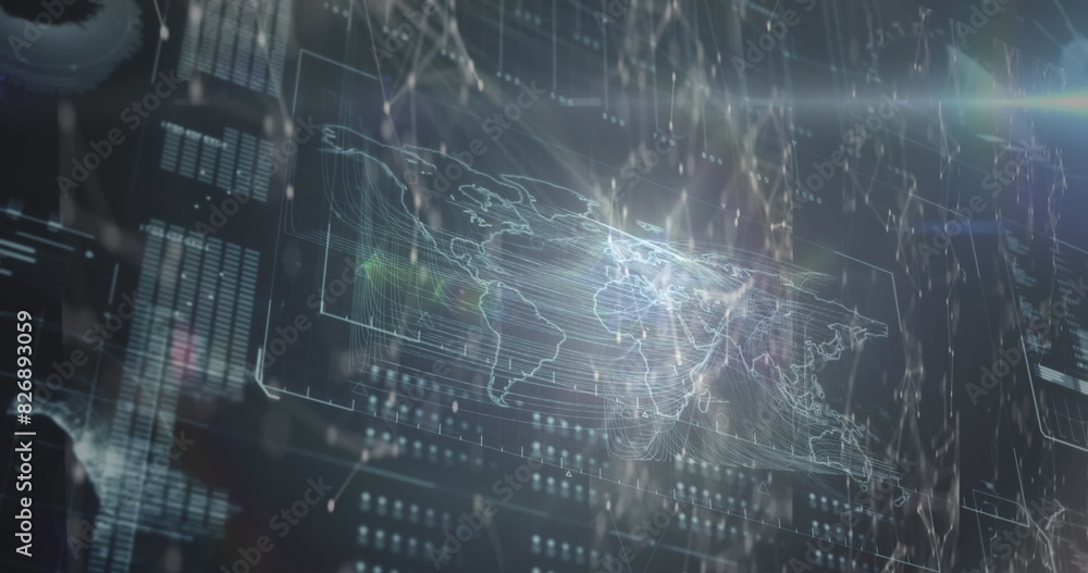 Poster image of network of connections over interface with data processing against black background