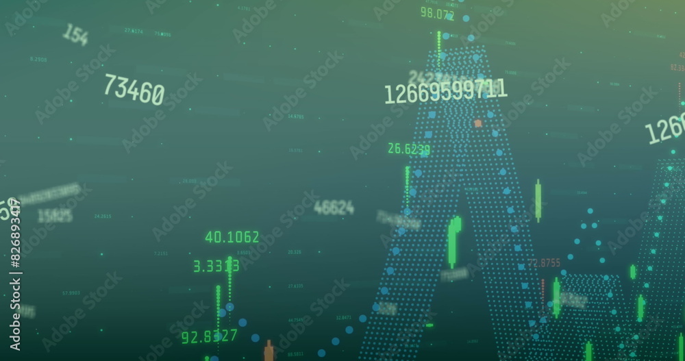 Poster image of changing numbers over multicolored graphs against blue background