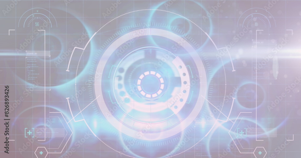 Poster image of multiple circles, geometric shape and geometric shapes over computer language