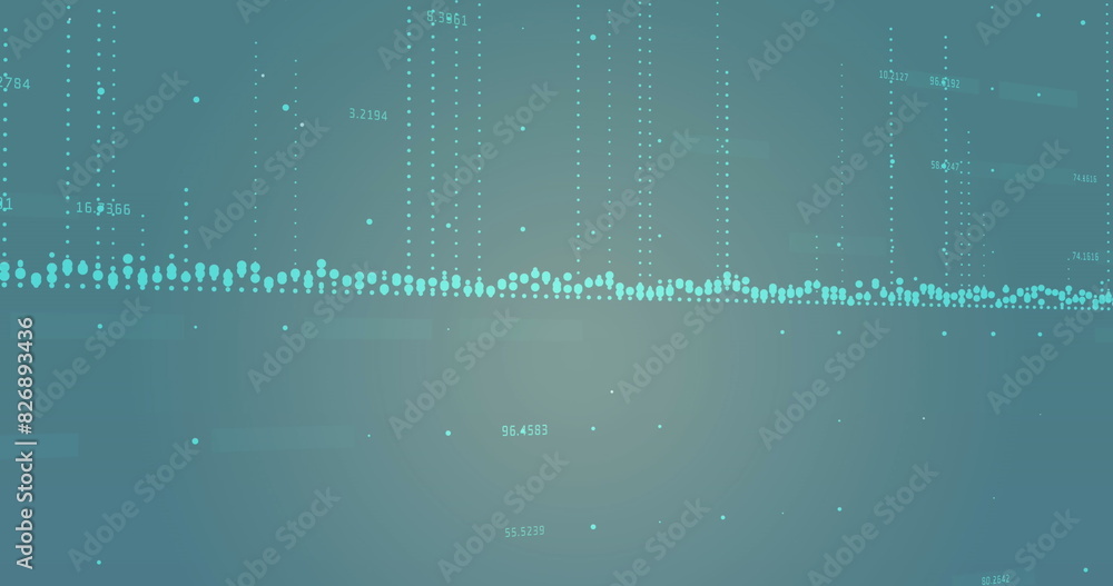 Poster image of dots forming graphs with changing numbers against blue background