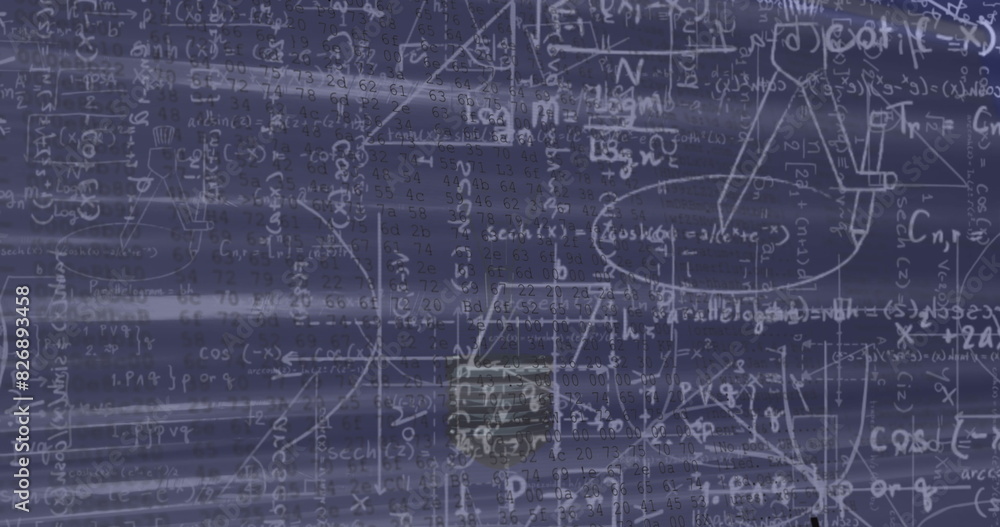 Poster image of mathematical equations and data processing against blue background
